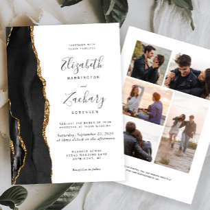 Invitation 5-Photos Agate Or Noir Mariage Blanc