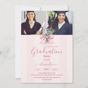 Invitation 5 Photos Blush Floral Graduation Party