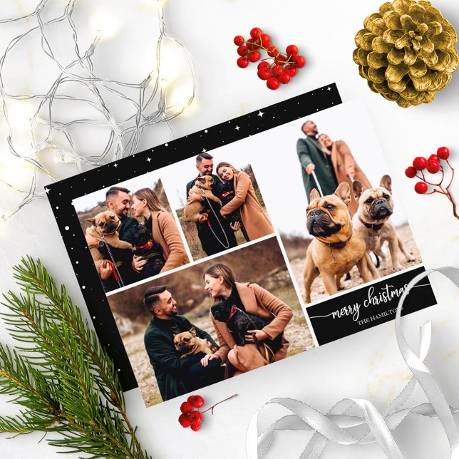 Invitation 5 Photos Collage Stylish Joyeux Noël Noir (Créateur téléchargé)