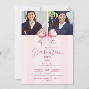 Invitation 5 Photos Coquette Blush Bow Graduation Party