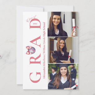 Invitation 5 Photos Pink Bow Disco Ball Graduation Party