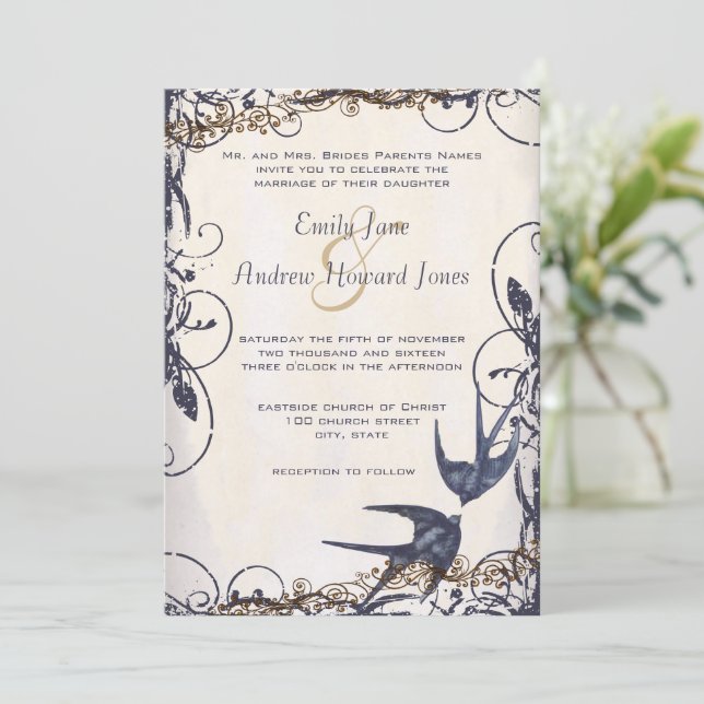 Invitation 5 x 7 Inséparables Vintages Mariage (Debout devant)