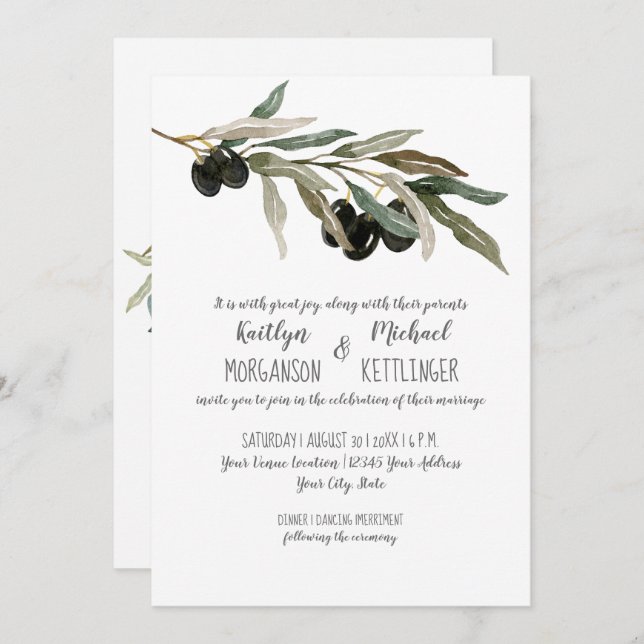 Invitation 5 x 7 Typographie moderne de l'aquarelle en feuill (Devant / Derrière)