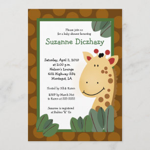 Invitation 5 x 7 Zanzibar GIRAFFE Jungle Baby shower