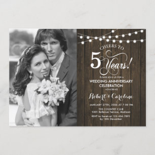 Invitation 5e anniversaire avec photo - Bois rustique