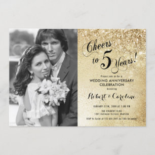 Invitation 5e anniversaire avec photo - Or