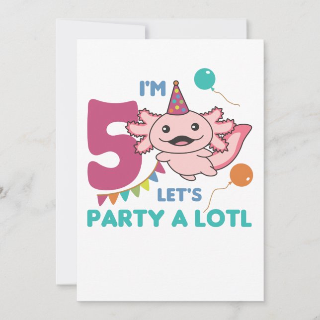 Invitation 5e anniversaire Axolotl cinq ans vieux douces Axol (Devant)