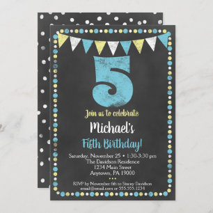 Invitation 5e anniversaire Bleu Jaune Chalkboard