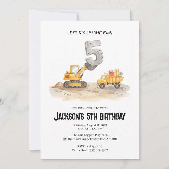 Invitation 5e anniversaire Construction Boy Anniversaire Invi (Devant)
