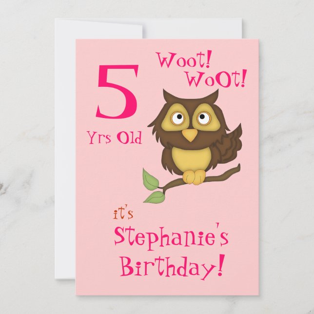 Invitation 5e anniversaire Coupe Owl+Cupcakes/Glace (Devant)