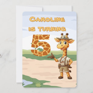 Invitation 5e anniversaire Cute Explorer Giraffe sur safari