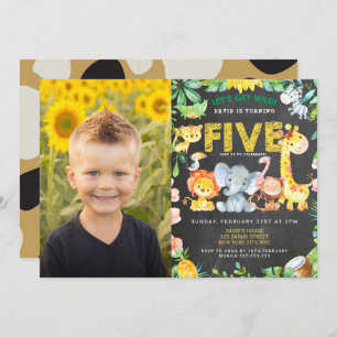 Invitation 5e anniversaire de fête Zoo Jungle Animaux Boy Pho