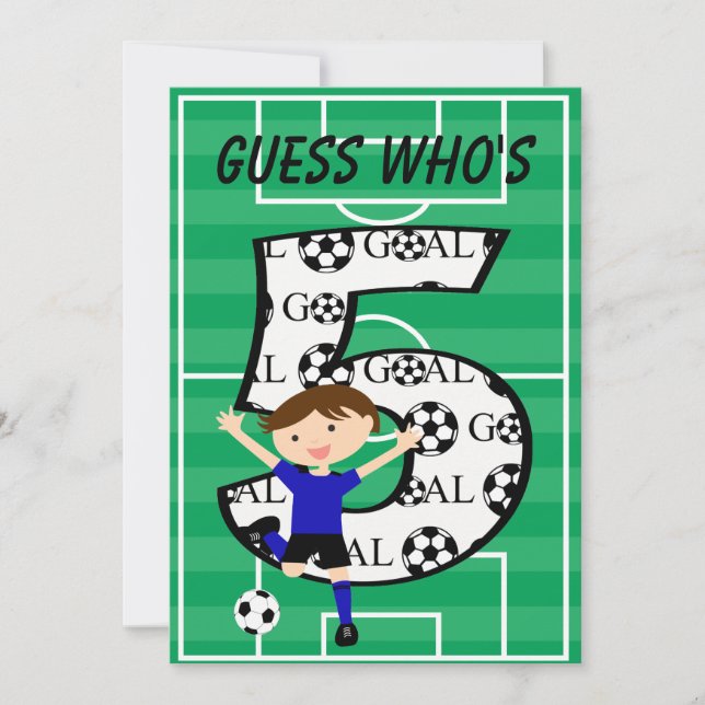 Invitation 5e anniversaire de football bleu et noir But v2 (Devant)