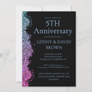 Invitation 5e Anniversaire de Mariage Bleu Violet Faux Paille