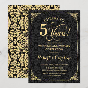 Invitation 5e anniversaire de mariage - Damassé noir or