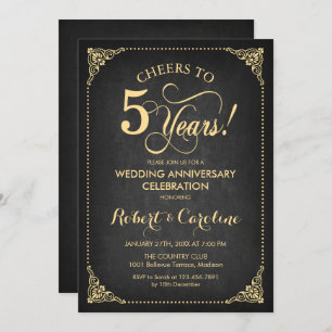 Invitation 5e anniversaire de Mariage - or Chalkboard
