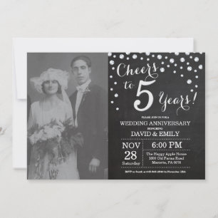 Invitation 5e Anniversaire de Mariage Tableau Noir Argent