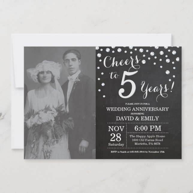 Invitation 5e Anniversaire de Mariage Tableau Noir Argent (Devant)