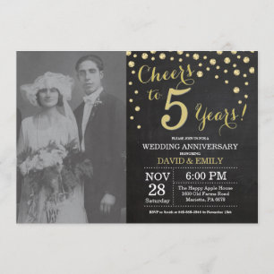 Invitation 5e Anniversaire de Mariage Tableau Noir et Or