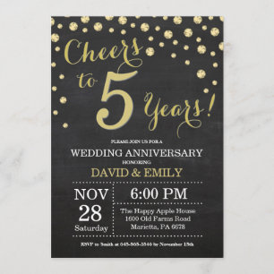 Invitation 5e Anniversaire de Mariage Tableau Noir et Or