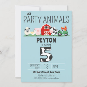 Invitation 5e anniversaire Fête Animaux Ferme Anniversaire