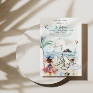 Invitation 5e anniversaire Fête d'été de plage fille