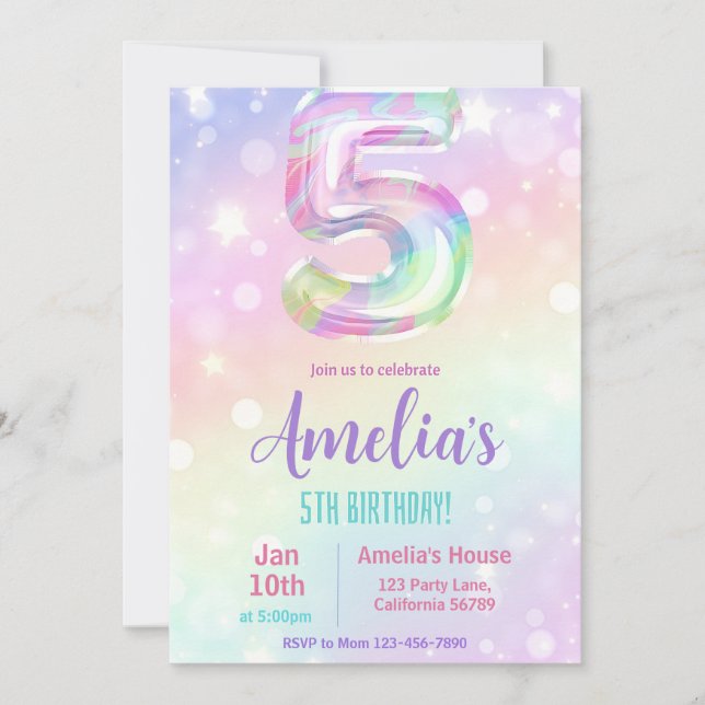 Invitation 5e anniversaire Fille 5e fête d'anniver (Devant)