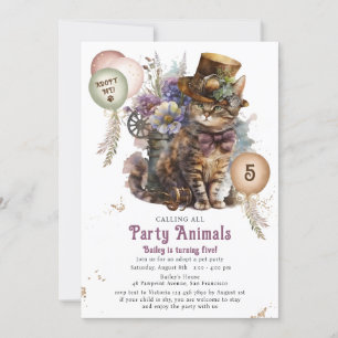 Invitation 5e anniversaire Kitten Cat Pet Adoption Party