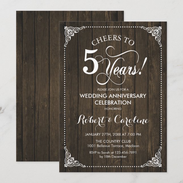 Invitation 5e anniversaire Mariage - Bois (Devant / Derrière)