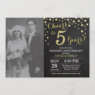 Invitation 5e anniversaire Mariage Chalkboard noir et or