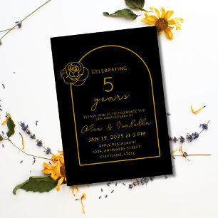 Invitation 5e anniversaire Mariage de Black and Gold moderne