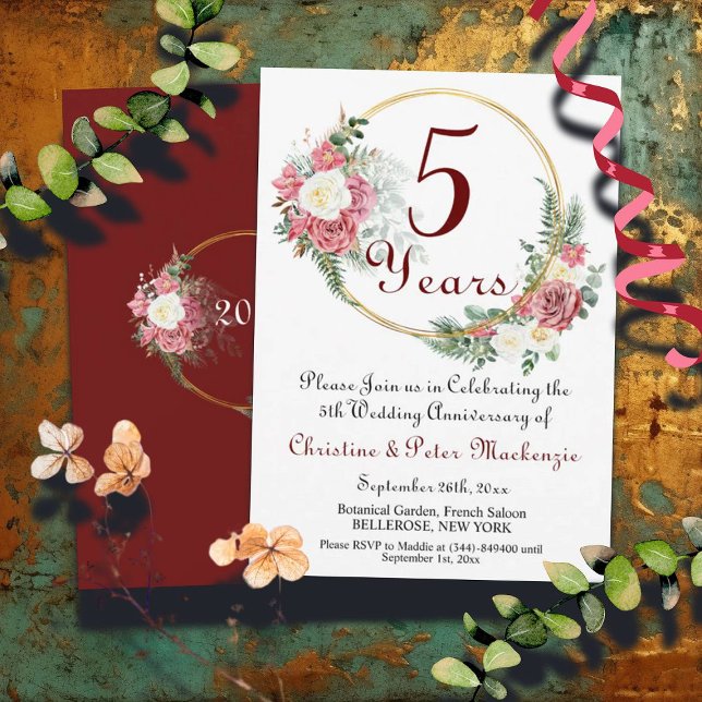 Invitation 5e anniversaire Mariage de bois Rose Gold Frame (Créateur téléchargé)