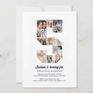 Invitation 5e anniversaire Numéro 5 Photo personnalisée Colla