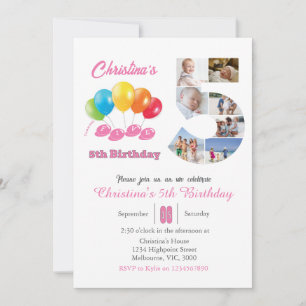 Invitation 5e anniversaire photo collage numéro 5 Fille