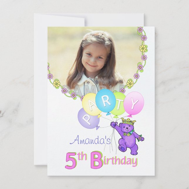 Invitation 5e anniversaire Princess Bear Photo personnalisée (Devant)