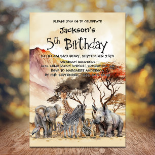 Invitation 5e anniversaire Safari Animaux Anniversaire