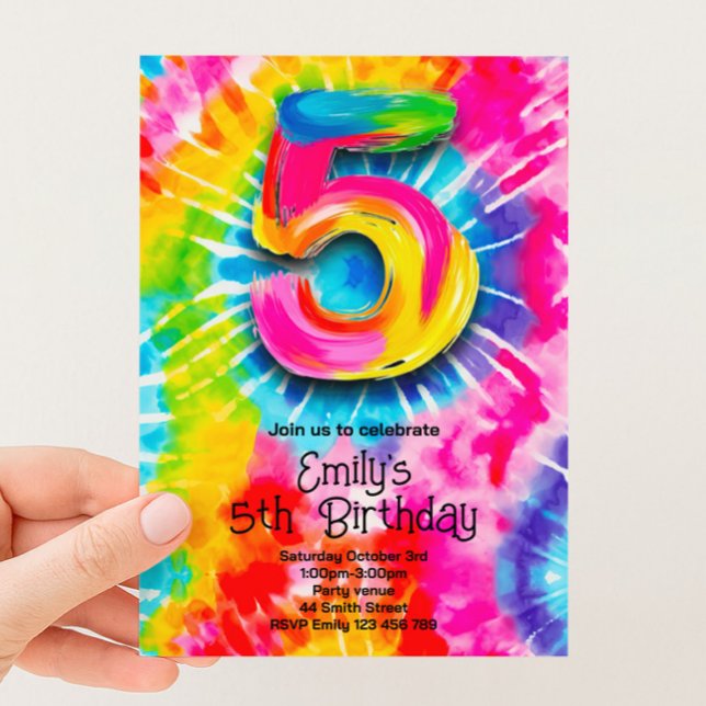 Invitation 5e Anniversaire Tie Dye (Créateur téléchargé)