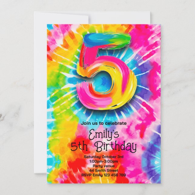 Invitation 5e Anniversaire Tie Dye (Devant)
