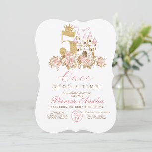 Invitation 5e Château Gold Couronne Princesse Florale Anniver