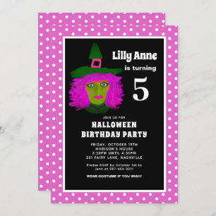 Invitation 5e fête d'anniversaire d'Halloween mignonnes sorci