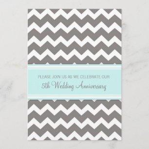 Invitation 5ème anniversaire Chevron Gris Bleu