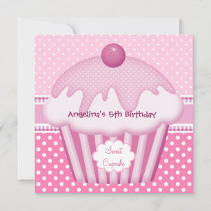 Invitation 5ème Cupcake Sucré Taches Blanches Roses Filles