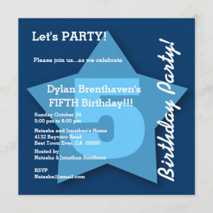 Invitation 5ème Étoile bleue de cinq ans K05 de bébé
