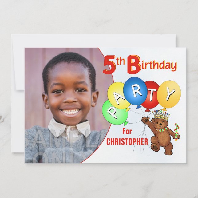 Invitation 5ème Ours de nounours royal de fête d'anniversaire (Devant)