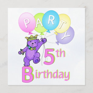 Invitation 5ème Princesse Bear Balloons de fête