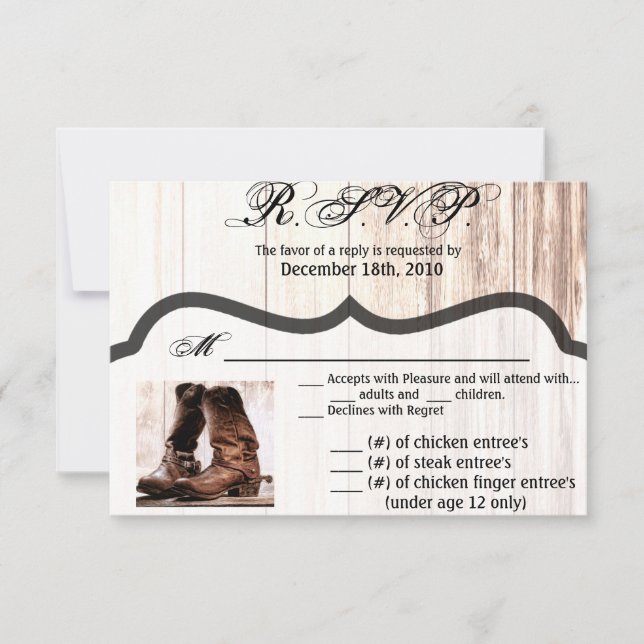 Invitation 5x3.5 R.S.V.P. CardBoots Country Rustic Western We (Devant)