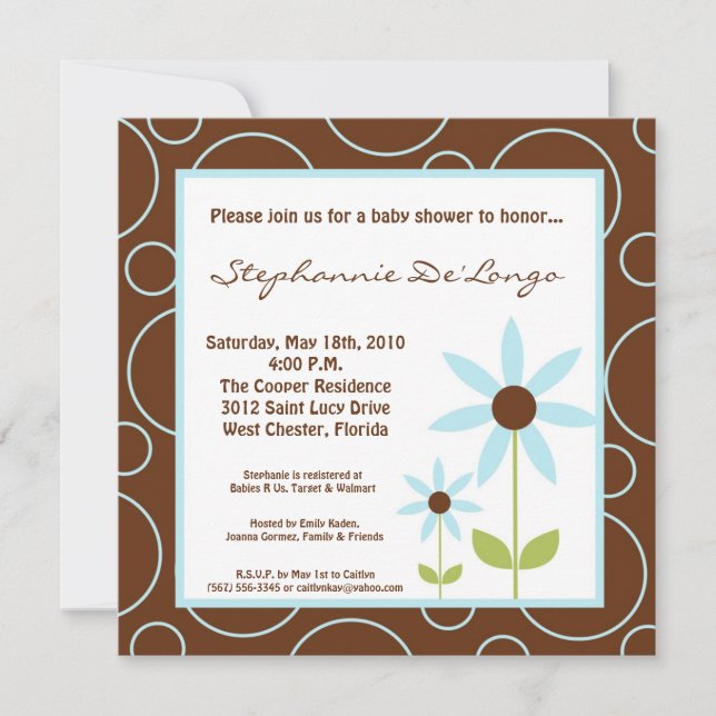 Invitation 5x5 Heure Printemps Baby shower Fleur Bleu Invitat (Devant)