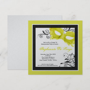 Invitation 5x5 masquerade yellow mask 16 Birthday Invite