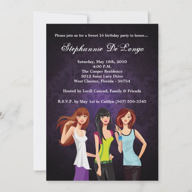 Invitation 5x7 Adolescents Ado Sweet 16 Anniversaire Invitati (Devant)