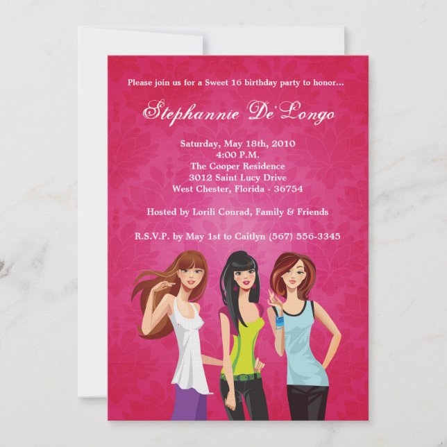 Invitation 5x7 Adolescents Ado Sweet 16 Anniversaire Invitati (Devant)